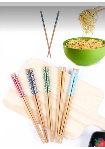 5 Çift Desenli Yıkanabilir Kore Çin Bambu Noodle Chopsticks Yemek Çubuğu | Desenli Bambu Chopstick