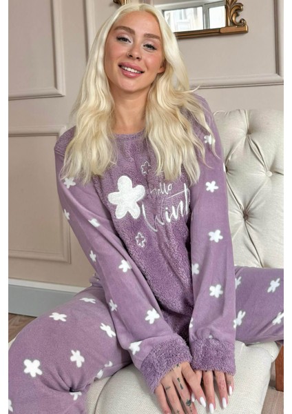 Hello Winter Desenli Kadın Peluş Pijama Takımı