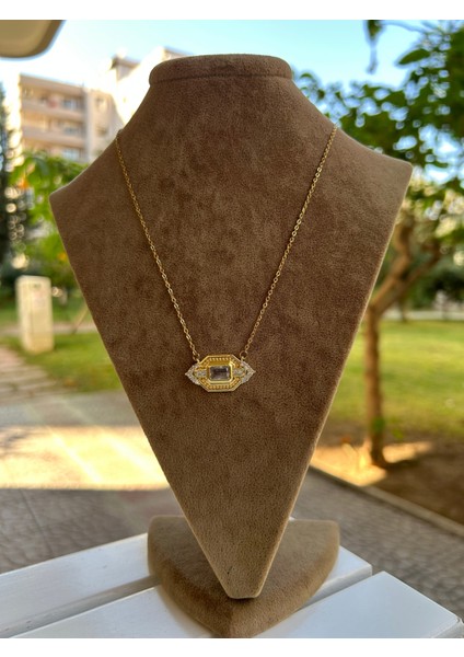 Çelik Gold Zirkon Motif Kolye