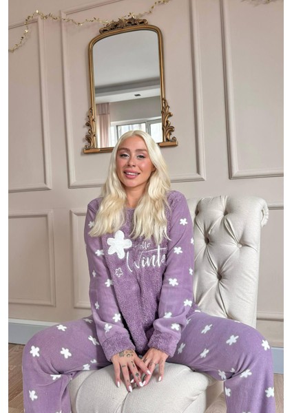 Pijama Evi Hello Winter Desenli Kadın Peluş Pijama Takımı