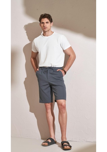 Erkek Antrasit Beli Yarım Lastikli Tek Pile 7046 Şort