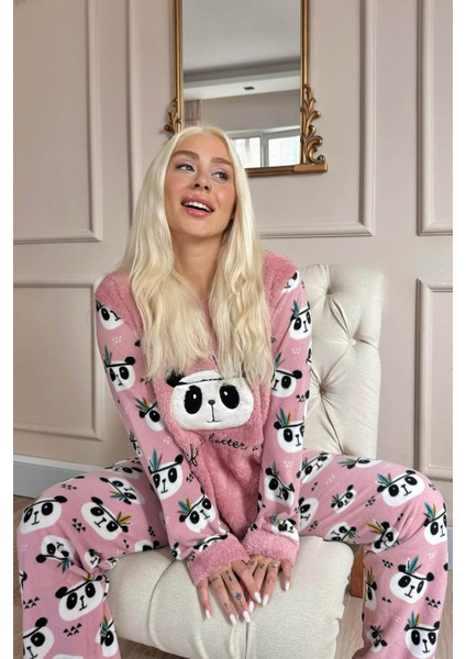 Life Panda Desenli Kadın Peluş Pijama Takımı