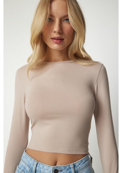 Kadın Taş Uzun Kollu Bisiklet Yaka Crop Bluz fiyatları
