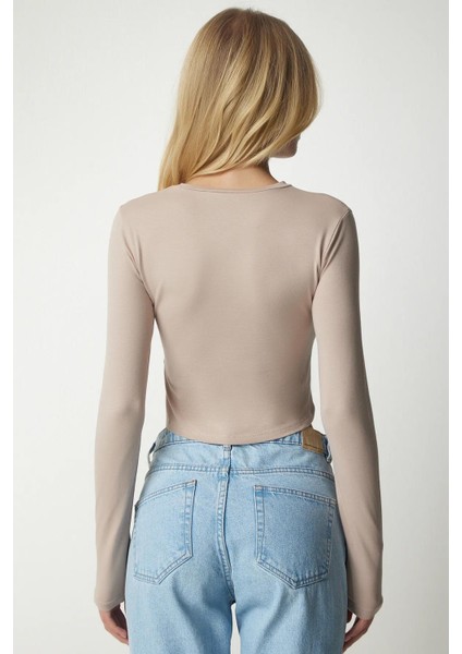 Kadın Taş Uzun Kollu Bisiklet Yaka Crop Bluz indirimleri