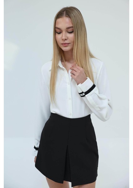 Kadın Ekru Büzgü Detaylı Crep Gömlek modelleri