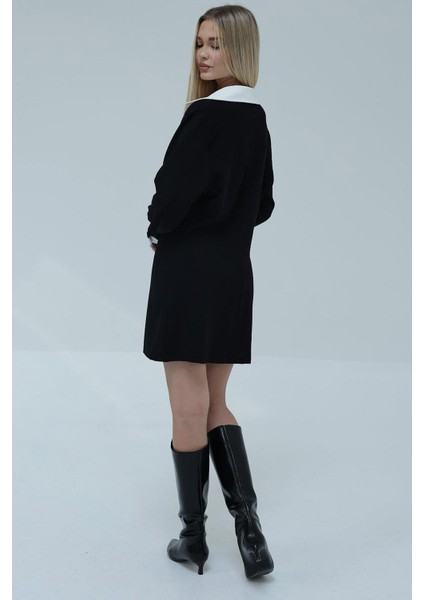 Kadın Siyah Gömlek Yaka Önü Düğmeli Mini Boy Elbise fırsatları