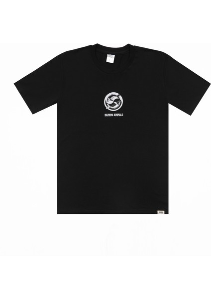 Raining Animals Balina Nakışlı %100 Pamuk Tişört Özel Tasarım Siyah Echo Unisex T-Shirt
