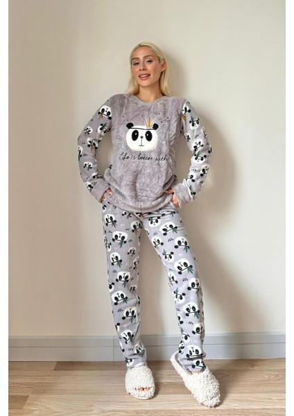 Life Panda Desenli Kadın Peluş Pijama Takımı fırsatları