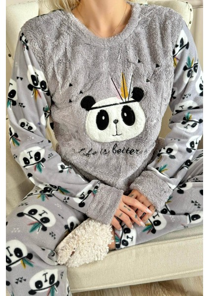 Life Panda Desenli Kadın Peluş Pijama Takımı indirimleri