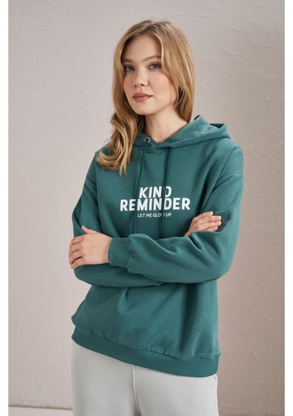 Kadın Nefti Kind Reminder Baskılı Üç Iplik Kanguru Cepli Sweatshirt