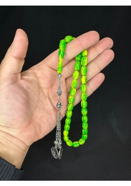 Toz Kehribar Tesbih Yeşil Renkli Kapsül Kesim 11,5mmx8,5mm T-579 modelleri