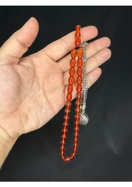 Toz Kehribar Tesbih Turuncu Renkli Beyzi Kesim 11MMX8MM T-568