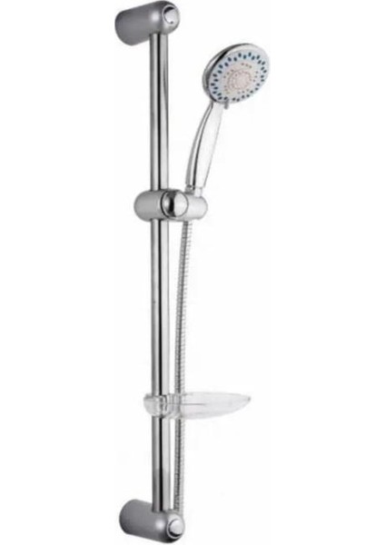 Sürgülü Duş Seti 1.kalite Krom Kaplama 5 Fonksiyonlu Duş Başlığı 60CM Metal Tij Boru Şeffaf Sabunluk