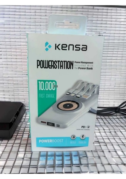 10.000 Mah Kablolu ve Kablosuz Destekli Dijital Göstergeli 10.000 Mah Powerbank Fast Charging