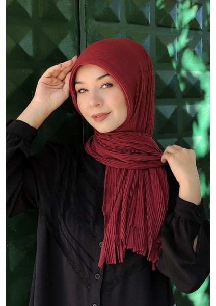 Pratik Piliseli Pamuk Hazır Şal Bordo