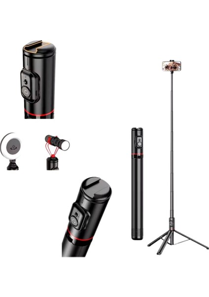 Hepu Hp T10 Bluetooth Özellikli Stabil Selfi Çubuğu 183 cm Ayarlanabilir Uzunluk