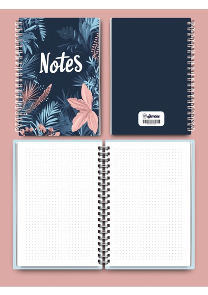 A5 Noktalı Defter - 80 Yaprak - Tel Spiralli - Tropikal Gece Deseni