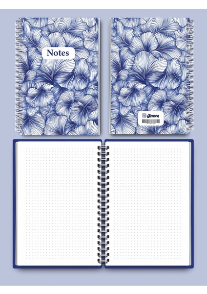 A5 Noktalı Defter - 80 Yaprak - Tel Spiralli - Mavi Yaprak Deseni