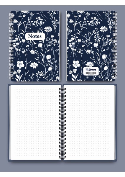 A5 Noktalı Defter - 80 Yaprak - Tel Spiralli - Çiçek Bahçesi Deseni