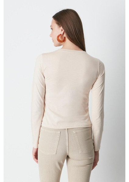 Bisiklet Yaka Uzun Kol 2'li Basic T-Shirt 955 Gri/bej