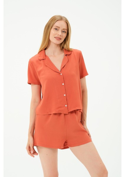 Viskon Gömlek Şort Takım 9156 Tarçın