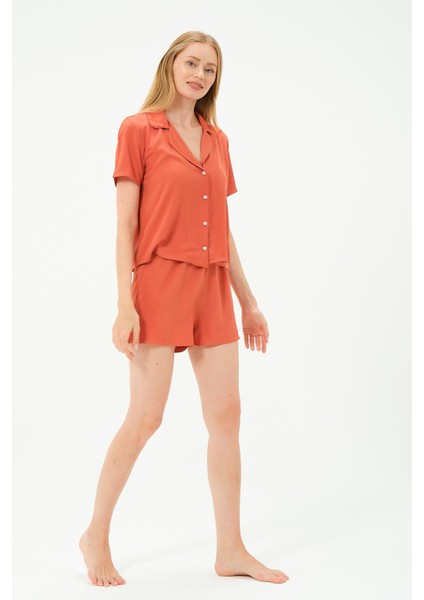 Viskon Gömlek Şort Takım 9156 Tarçın indirimleri