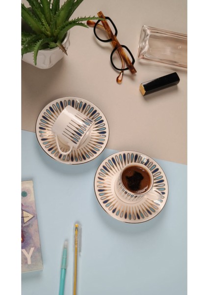 Pera Mavi Kahve Fincan Takımı 80CC 2 Kişilik 4 Parça fırsatları