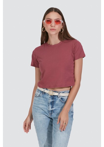Bisiklet Yaka Kısa Kol 2'li Crop T-Shirt 956 Gül Kurusu fiyatları