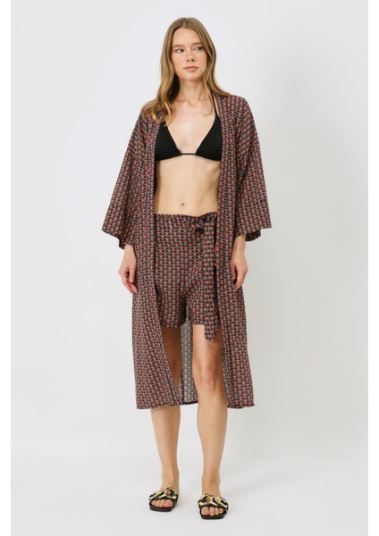Şortlu Kimono Takım 9069 Siyah/kremit