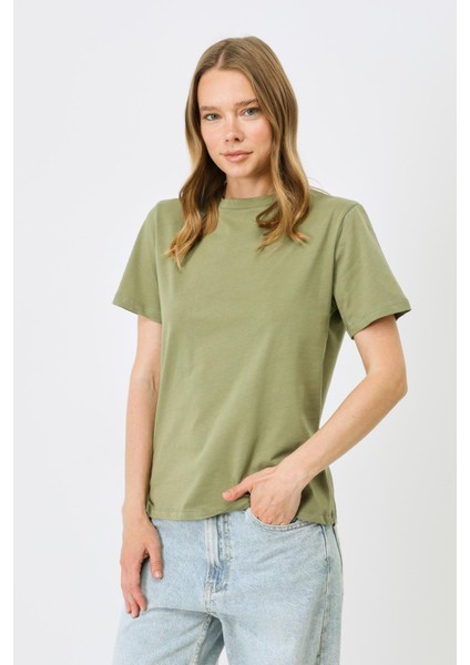 Bisiklet Yaka Kısa Kol 2'li Basic T-Shirt 960 Kahverengi/haki