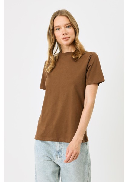 Bisiklet Yaka Kısa Kol 2'li Basic T-Shirt 960 Kahverengi/haki