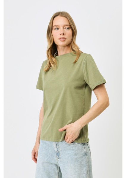 Bisiklet Yaka Kısa Kol 2'li Basic T-Shirt 960 Kahverengi/haki