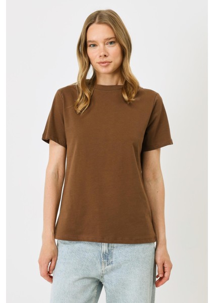 Bisiklet Yaka Kısa Kol 2'li Basic T-Shirt 960 Kahverengi/haki