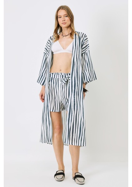 Şortlu Kimono Takım 9069 Mavi/beyaz