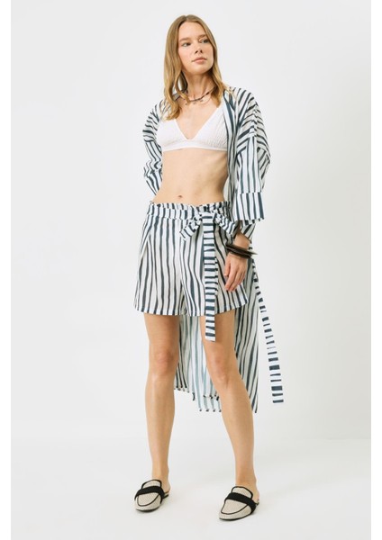 Şortlu Kimono Takım 9069 Mavi/beyaz indirimleri