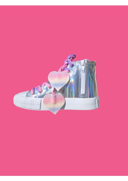 Lias Shoes Hologram Unicorn Silikon Detay Fermuarlı Kalp Bağcıklı Çocuk Spor Ayakkabı Sneaker