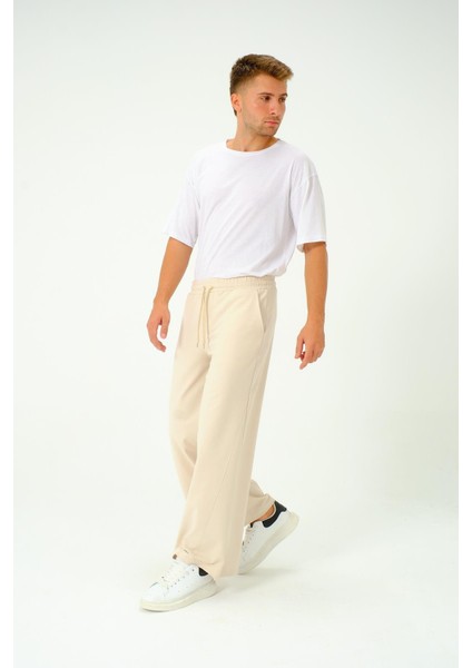Erkek Oversize Lastikli Baggy Eşofman Altı 786 Bej