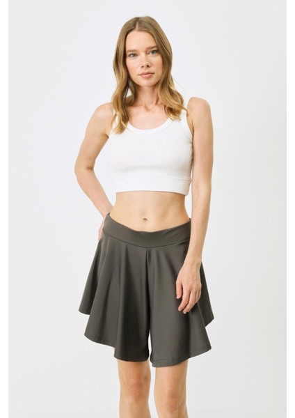 Kadın Askılı Crop Fitilli Esnek Örme Atlet 926 Ekru