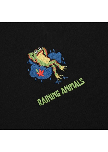 Kurbağa Nakışlı %100 Pamuk Tişört Özel Tasarım Siyah Hoptimist Unisex T-Shirt modelleri