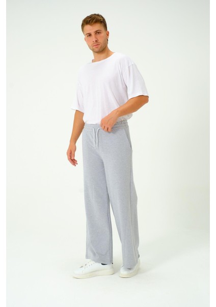 Erkek Oversize Lastikli Baggy Eşofman Altı 786 Gri Melanj