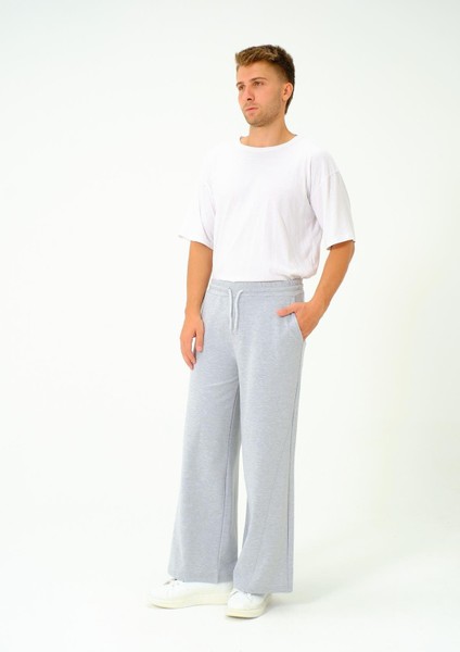 Erkek Oversize Lastikli Baggy Eşofman Altı 786 Gri Melanj