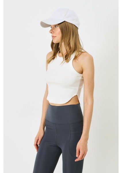 Kadın Oval Fitilli Askılı Crop Atlet 920 Ekru
