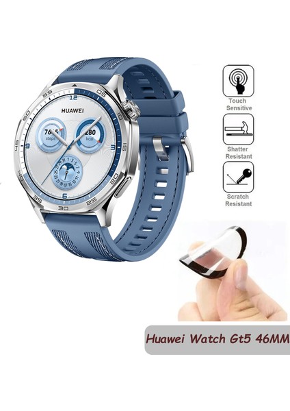 Huawei Watch Gt5 46MM Ekran Koruyucu Tam Kaplama Pet Pmma Mavi