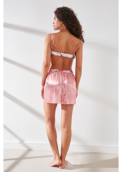Saten Sütyen Şort Takım 9065 Pembe/Ekru modelleri