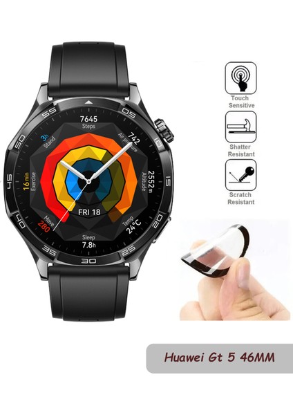 Huawei Watch Gt5 46MM Ekran Koruyucu Tam Kaplama Pet Pmma Siyah