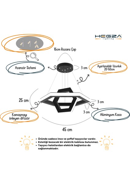 Ciclo (Gri Kasa, Beyaz Işık) Ledli Modern Sarkıt Linear LED Avize Salon Mutfak Oturma Odası Yatak Odası Antre Hol LED modelleri