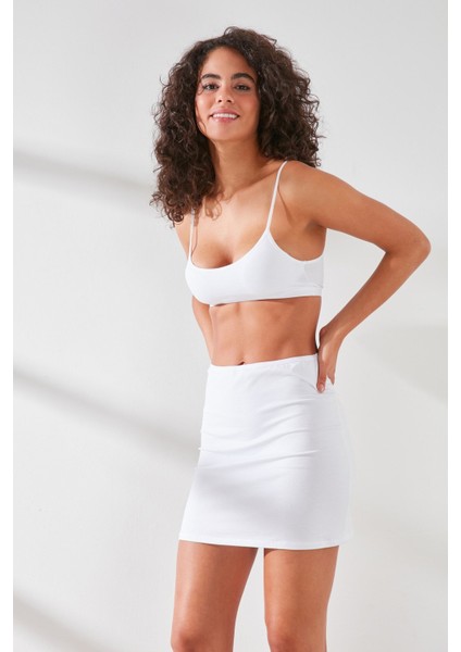C11437 Kadın Modal Cotton Mini Jüpon Beyaz
