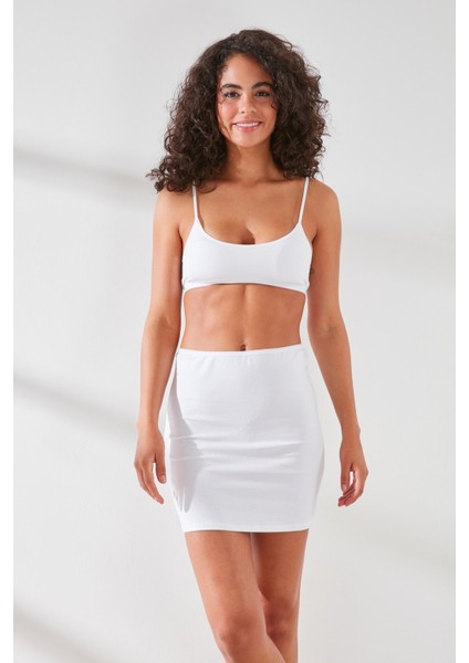 C11437 Kadın Modal Cotton Mini Jüpon Beyaz