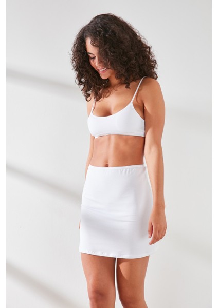 C11437 Kadın Modal Cotton Mini Jüpon Beyaz