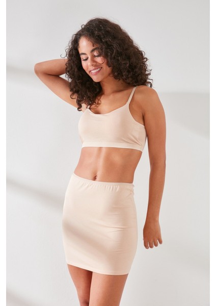 C11437 Kadın Modal Cotton Mini Jüpon Ten